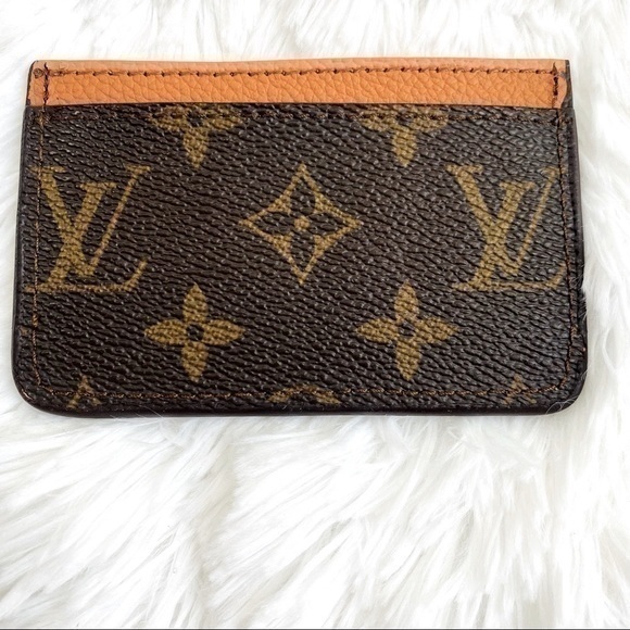 New L V Monogram Canvas Card Holder/Tan Leather